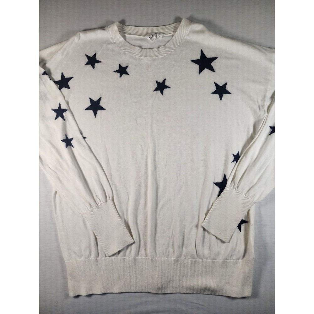 Gap Womens Star Sweater White Lightweight pullover Patriotic Size Large TALL